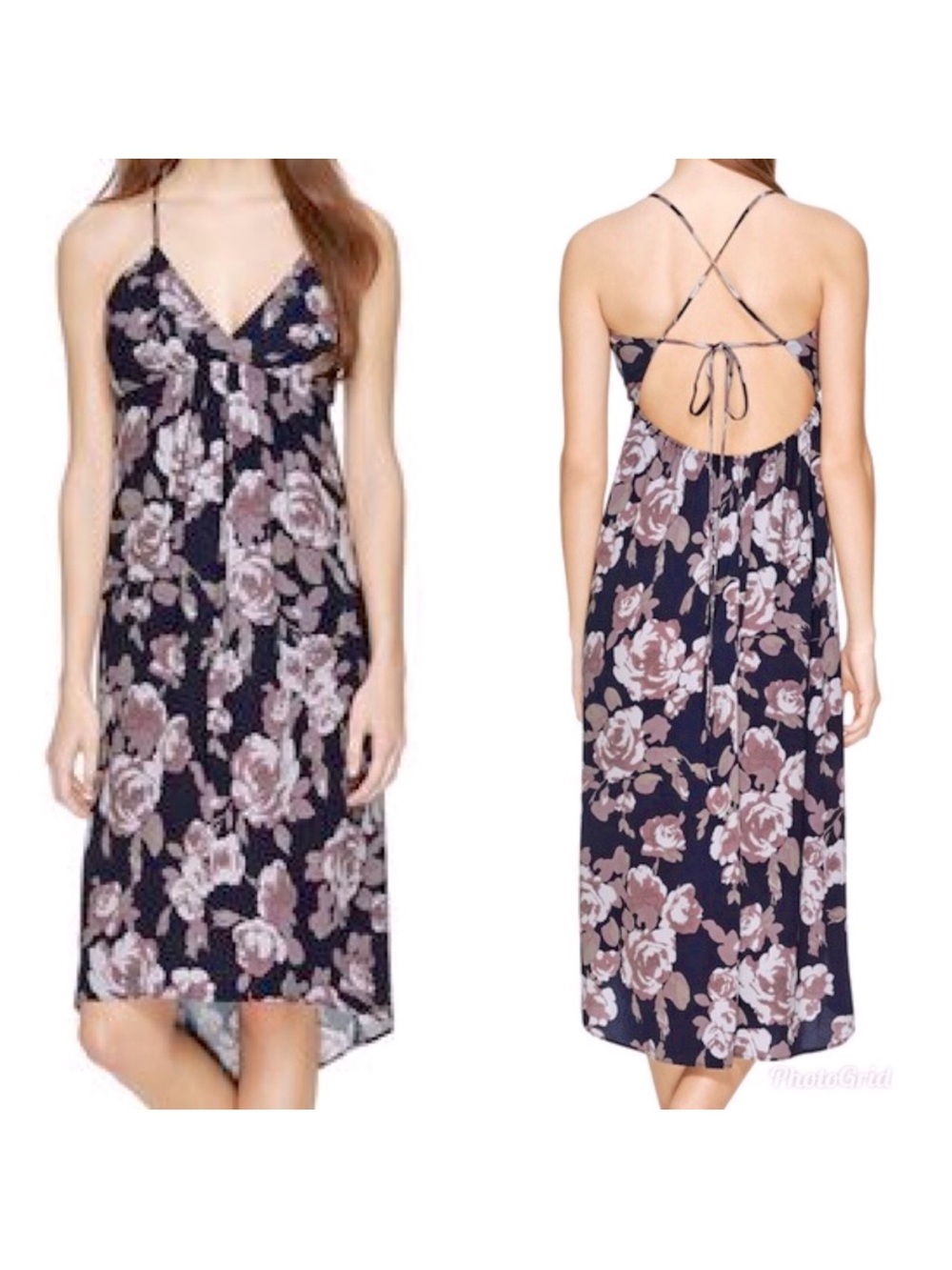 Wilfred Navy Floral Backless Cosimo Midi Dress